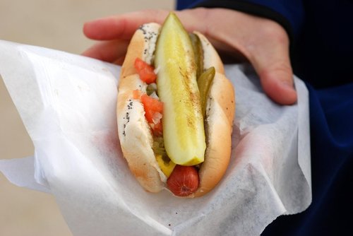 Hot dog with pickle and relish